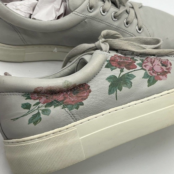 J/Slides Adel Floral Lace-Up Sneakers Leather Platform Shoe - Picture 5 of 12